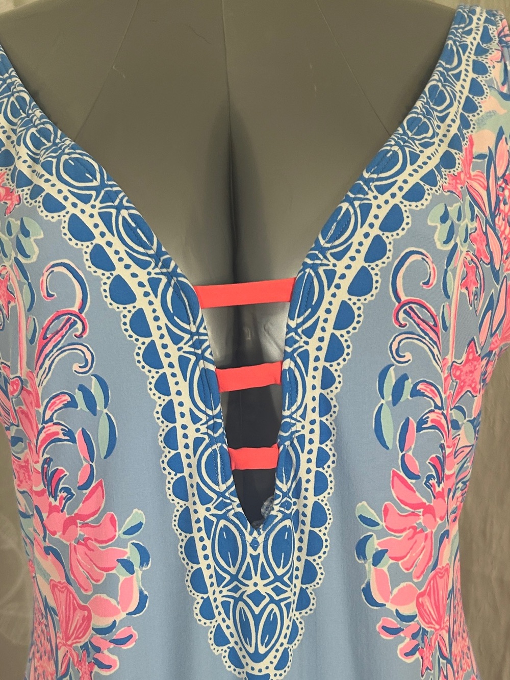 Lilly Pulitzer Sky Blue One-Piece Swimsuit with Pink Floral Accents - Picture 2 of 3